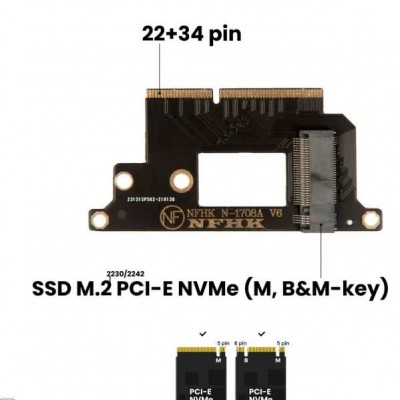 Адаптер-переходник для установки SSD M.2 2230/2242 PCI-E NVMe (M, B&M-key в разъем 22+34 pin MacBook Pro 13