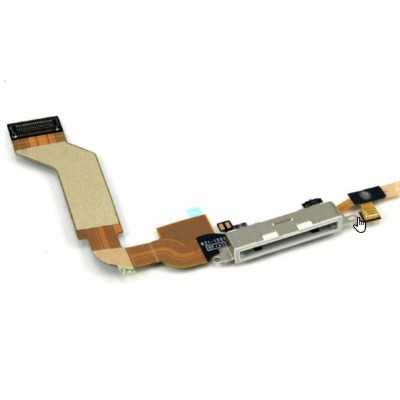Шлейф нижний iPhone 4s с коннектором зарядки белый 
